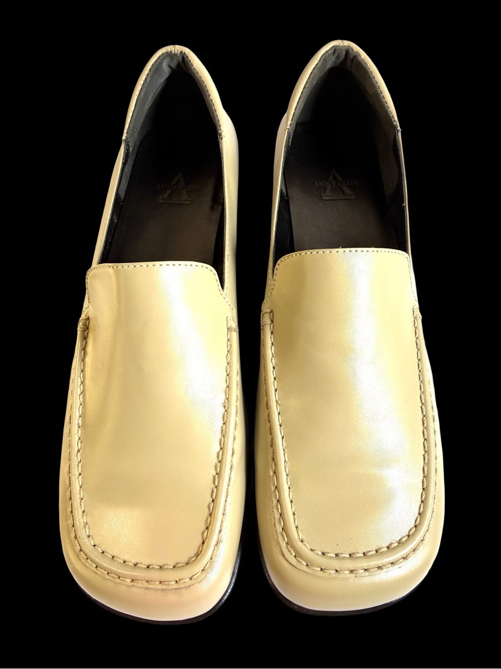 Anne Klein Cream Leather Slip-On Loafers for Women